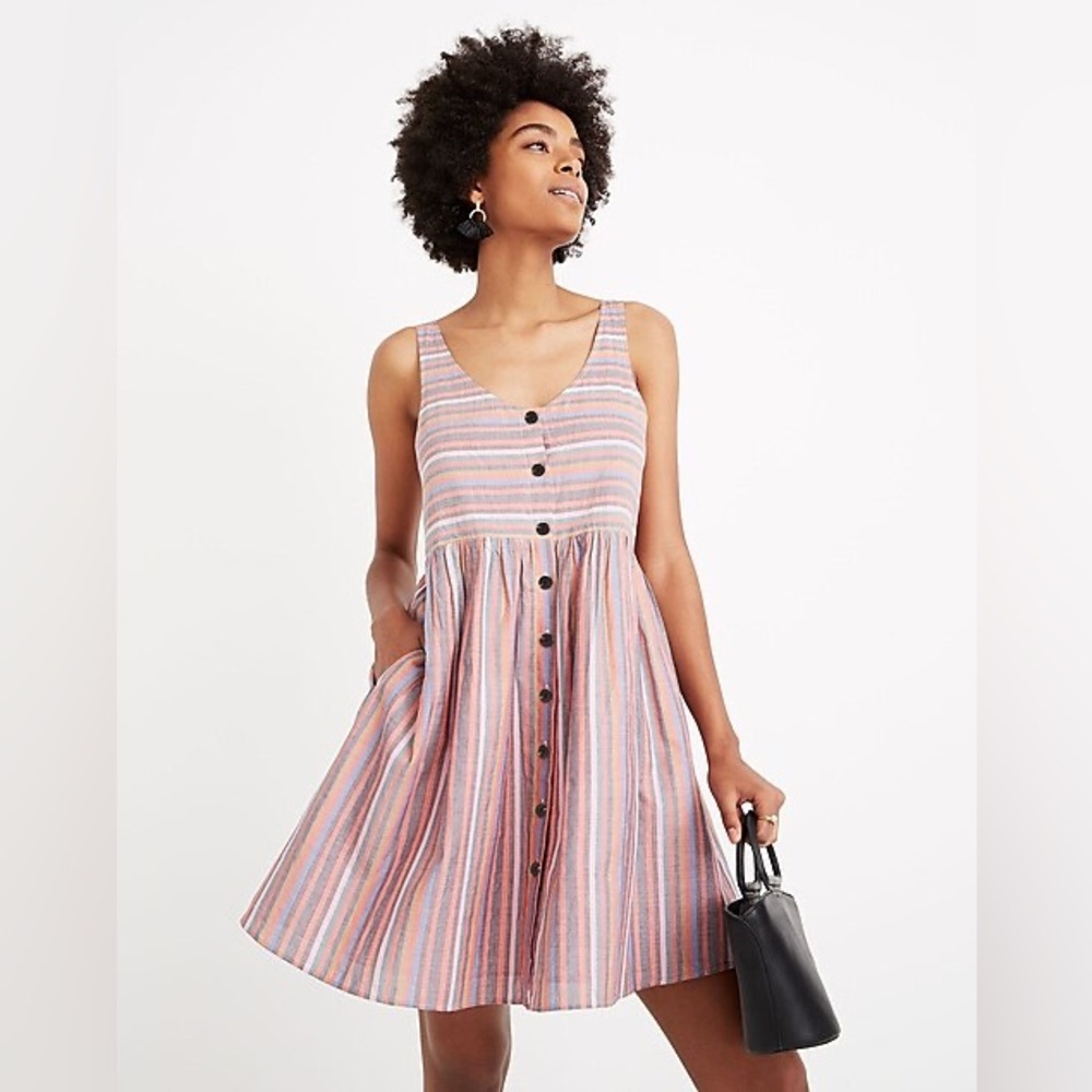 Madewell Scoopneck Tank Dress in Rainbow Stripe